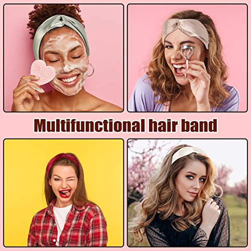 MTLEE 9 Pieces Elastic Hair Wraps and Adjustable Satin Headbands Twisted Turban Band for Face Washing, Women and Girls Hair Accessory, 9 Colors