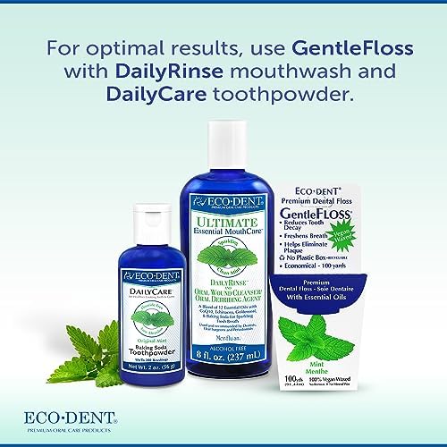 Eco-Dent GentleFloss Dental Floss, Waxed, Mint - Floss with Vegan Plant-Based Wax, Recyclable Cardboard Packaging, 100 Yds Ea (Pack of 6)