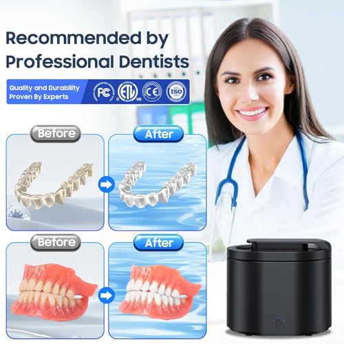 Ultrasonic Retainer Cleaner Machine for Denture: 45000Hz Portable Sonic Dental Cleaning Pod for Mouth Guard