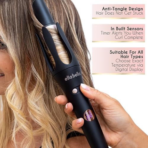 ELLA BELLA® Automatic Rotating Curling Iron • Auto Hair Curlers • Easy to Use • Digital Display to Accurately Control Temperature • Transform Your Look in Seconds • Ideal for Longer Hair
