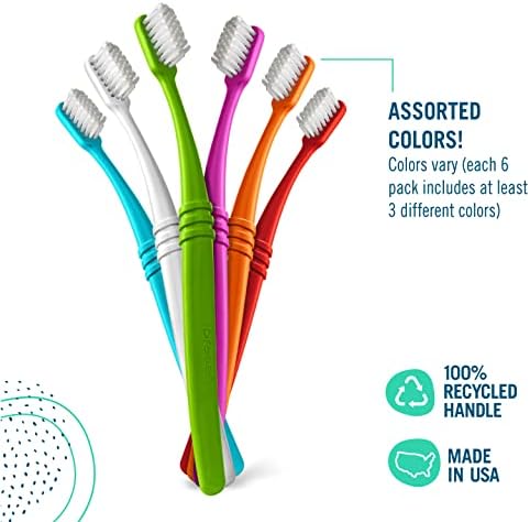 Preserve Eco Friendly Adult Toothbrushes, Made in The USA from Recycled Plastic, Ultra Soft Bristles, Paperboard Package, Colors Vary, 6 Count