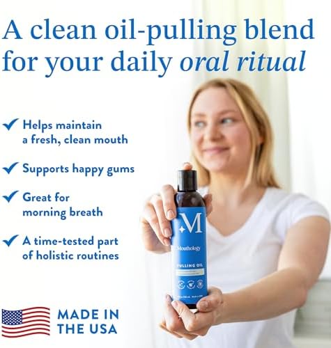 Mouthology Coconut Oil Pulling for Teeth and Gums 16oz (Made in USA), Whitening Pulling Oil Coconut Mint Mouthwash for Fresh Breath Ayurvedic Oil Pulling Mouth Gum Health Oral Care
