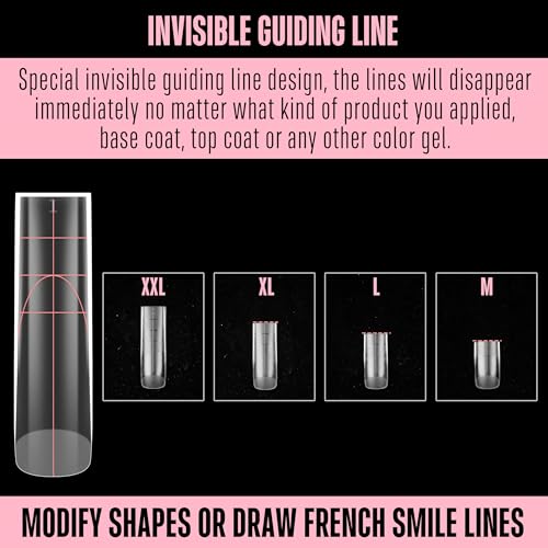 XXL Sharp Square Natural (not Sculpted) Nail Tip, Extra Thick False Nails Press on, Full Cover Soft Gel Extension Fake Nail Acrylic kit with XL L M French Tip Auxiliary Line x 15 Size 180pcs