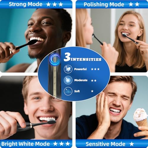 Electric Toothbrush Set, Equipped with 12 Brush Heads and 1 face Brush Head, IPX8 Waterproof, 42000 high-Frequency Vibration, Ultra Whitening Toothbrush for Adults,Black