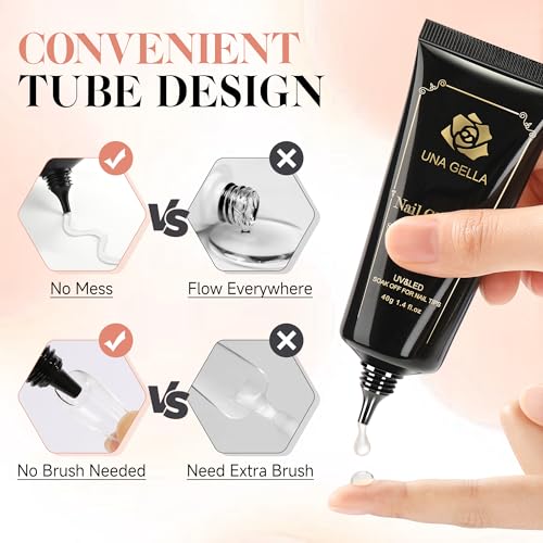 UNA GELLA Gel Nail Glue 80g Super Strong U V Solid Soft Gel Lamp Curing Needed Nail Glue 40g*2 for Acrylic Nail Tips for Fake Acrylic Press On Nails Extension Soak Off