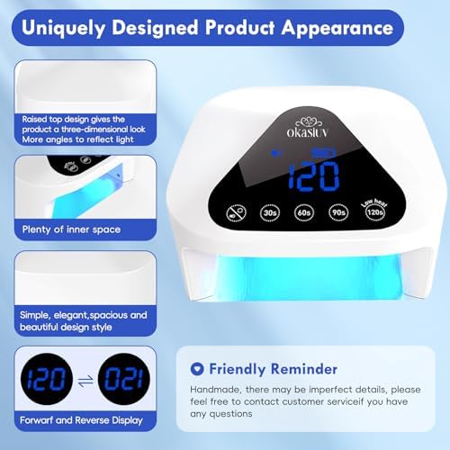 UV LED Nail Lamp with UV Gloves,Magnetic Metal Mirror Base Cordless Nail Dryer, Gel Polish Curing Light with 4 Timers,Touch Control Display,Auto Sensor for Professional Salon & Home
