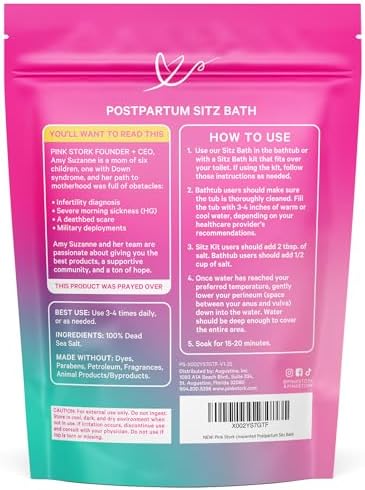 Pink Stork Postpartum Sitz Bath Soak: Dead Sea Salt for Perineal Care & Cleansing, Postpartum Recovery, Labor and Delivery Essentials, Women-Owned, Unscented, 16 oz