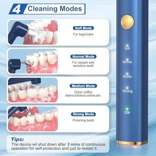 Tooth Polisher, Tooth Whitening Kit for Teeth Cleaning and Whitening, Rechargeable Teeth Polisher for People/Pets,Teeth Cleaning Kit with 5 Brush Heads,4 Speed Modes and LED Light, Waterproof(Blue)