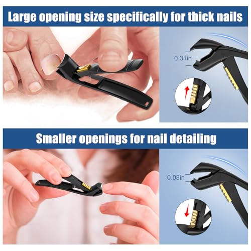 Nail Clippers for Seniors Thick Toenail, Professional Fingernail Toenail Clippers with Catcher, Sharp Wide Opening and Long Handle Nail Cutter for Men Women, Black