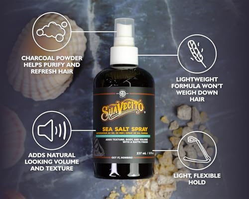 Suavecito Sea Salt Spray - Natural Hair Volume and Texture with Light Flexible Hold for Men, Alcohol & Paraben-Free, 8 oz