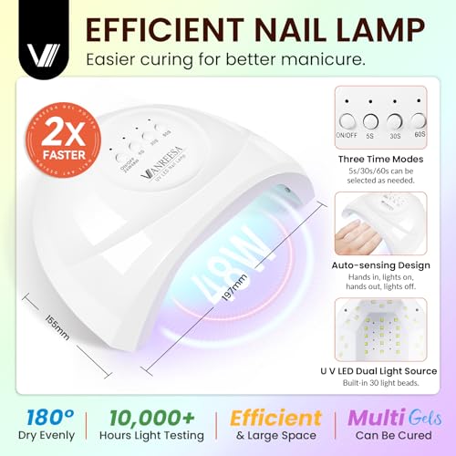 VANREESA Gel Nail Polish Kit with U V Light and Nail Drill Kit 75 Pcs Gel Polish Nail Set 45 All Season Colors Nail Polish Set Base Coat & 4 Effects Top Coat Complete Nail Kit Gifts for Women