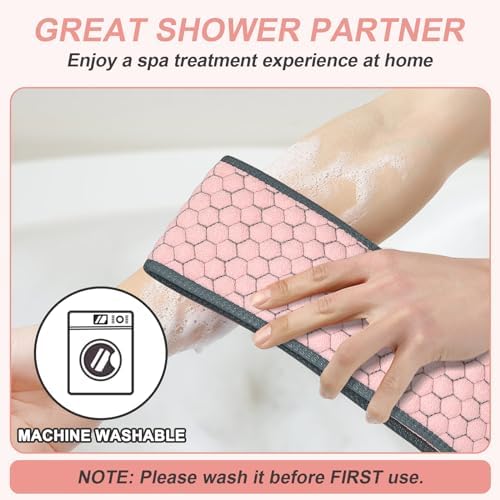 Exfoliating Back Scrubber for Shower, 38 Inches Back Washer with Handles, Exfoliating Washcloth Body Exfoliator Bath Tool to Scrub Your Body Deeply for Men & Women Exfoliation (Pink)