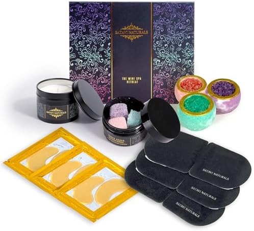 The Mini Spa Retreat - Home Spa Kit Including 24K Gold Eye Mask, Bath Bombs & Sugar Scrubs, Candle & Self-Heating Steam Eye Mask - Pampering, Relaxation & Self Care Gifts for Women