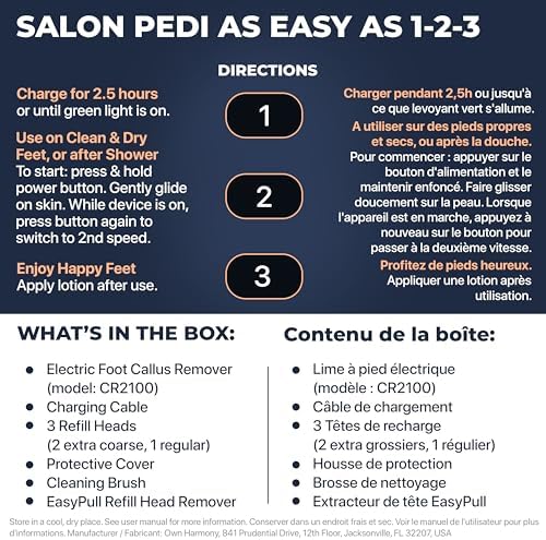Electric Foot Callus Remover with Vacuum - Own Harmony Professional Pedicure Tools Kit for Powerful Pedi Feet Care Vac, Electronic Foot File CR2100, Best for Hard, Dry, Cracked, Dead Skin (3 Rollers)