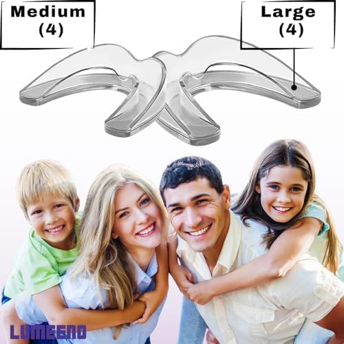 Mouth Guard for Grinding Teeth at Night Guards for Teeth Grinding 8-Pack (2 Sizes) and 2 Travel Cases Trimmable Design Hot Water Fit Mouthguard for Tooth Protection