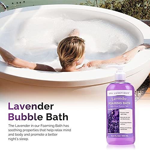 Spa Luxetique Bubble Bath, 3 X 16.9 fl oz Foaming Bath with Pure Epsom Salt, Chamomile, Rose and Lavender Scent Bathing Set, Christmas Gifts Set for Women and Men