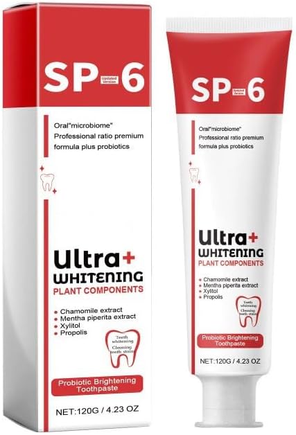 SP-6 Probiotics Whitening Toothpaste, Ultra Whitening Toothpaste – Enamel Safe Formula for Sensitive Teeth, Mint Freshness, Fresh Breath, 100g (4.23 Ounce, Mint)