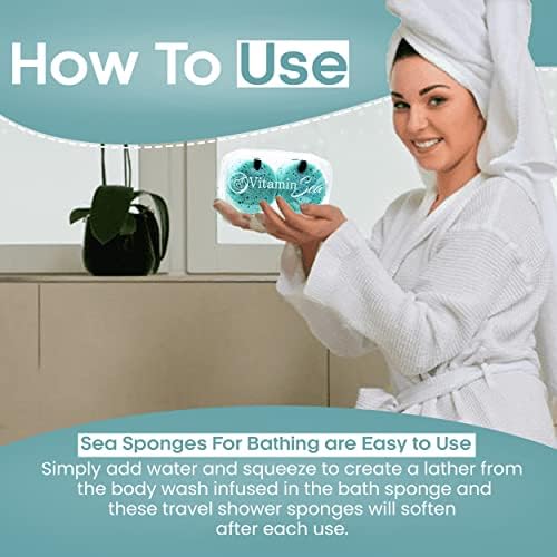 Travel Size Body Wash Women Shower Sponges (2 Pack) | 30 + Washes Travel Loofah with Case | Travel Body Wash Women Shower Sponge Soap w/Natural Extracts | Travel Soap Sponge Body Wash (Ocean Breeze)