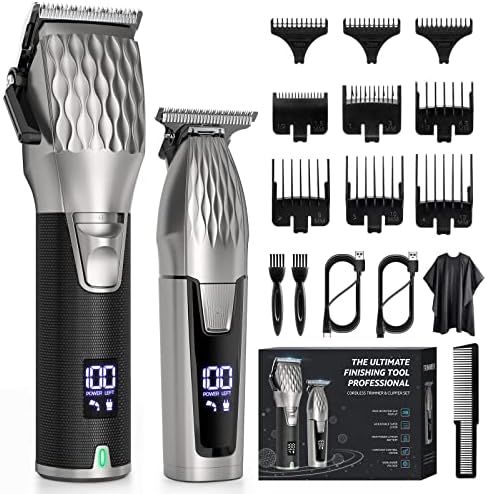 Professional Hair Clippers for Men, Professional Barber Clippers and Trimmer Set, Cordless Beard Trimmer Haircut Grooming Kit Gift for Men Women Kids Grey
