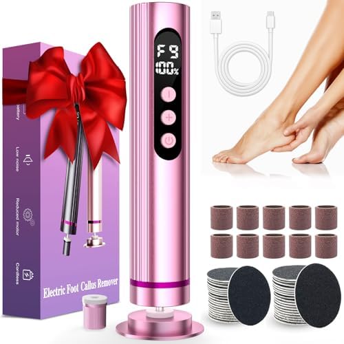 Electric Foot Nail File Cordless, 2 in 1 Wireless Dermave Electric Foot Callus Remover, Adjustable 9 Speed Rechargeable Pedicure Foot Filer Tool w/Sandpaper Discs & Nail Drill Bits,Digital Display