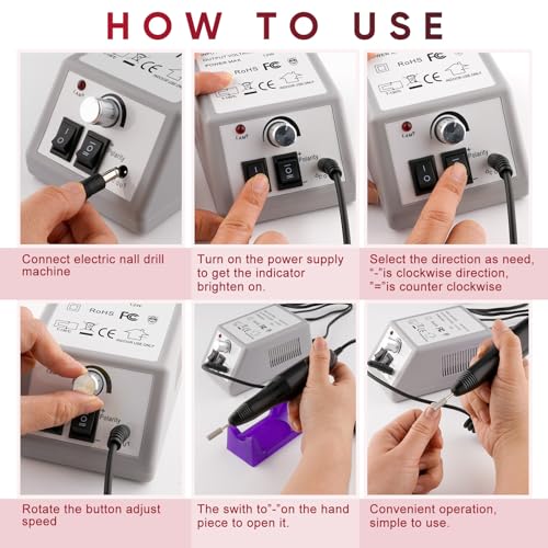 Professional Electric Nail Drill Machine Nails File Kit Manicure Pedicure Set for Acrylic Nail Gel Dip Powder Art Shape Remover Tool Polisher Grinder Low Noise with 156pcs Sanding Bands