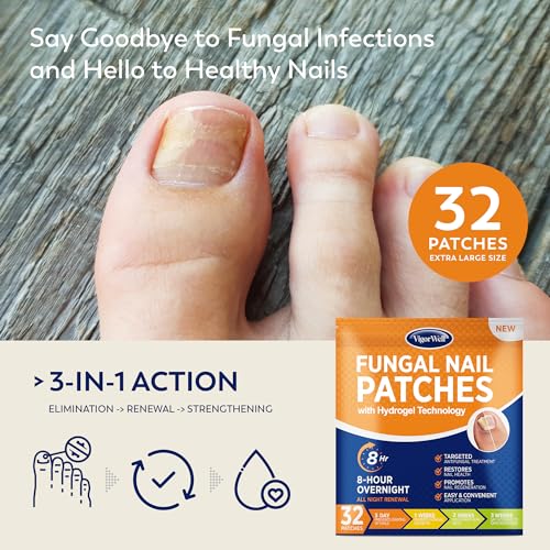 Toenail Fungus Treatment Extra Strength - (Medium) 32 Nighttime Hydrogel Patches for Overnight Toenail Repair - Visible Results in 8 Hours - Fungal Nail Patches for Toenail Fungus Relief