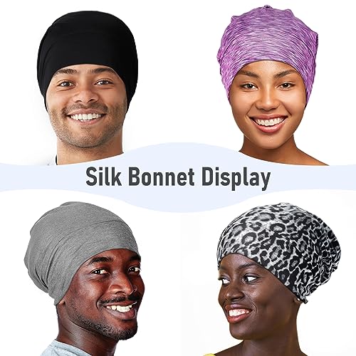 Silk Bonnet for Sleeping 100% 19 Momme Mulberry Adjustable Hair Wrap Curly Double Layered Night Cap Anti Frizz Women 1Pcs (Pink)