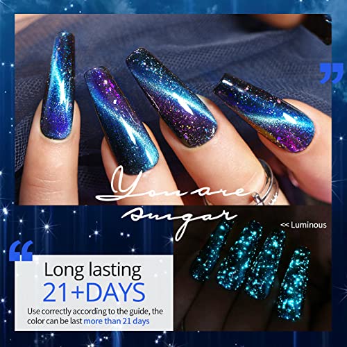 UR SUGAR Glitter Gel Nail Polish Set, 6 Colors Glitter 9D Cat Magnetic Black Nail Polish Color Changing Gel Polish Kit Hot Pink Purple Gold Colors Soak Off Gel Nails Kit Manicure Gift for Women