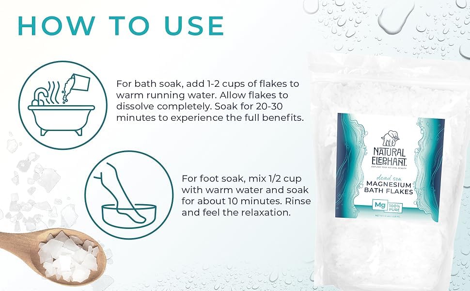 Natural Elephant Dead Sea Magnesium Bath Flakes | 10 lb (Pack of 2 5lb Bags) | Pure Magnesium Chloride Soak for Body and Foot | Ideal for a Soothing Bath Experience | Alternative to Epsom Salt