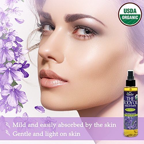 US Organic Body Oil - Elegant Lavender - Jojoba and Rosehip Oil with Vitamin E, Certified Organic, No Alcohol, Paraben, Artificial Detergents, Color or Synthetic perfumes, 5 Fl.oz. (Lavender)
