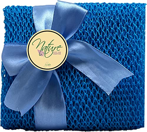Net Bath Sponge, Customized N1 Weave, Long, NKN Naturals, Skin Exfoliation, African, Porous, Stretches to Approximately 49" (Sea Blue)