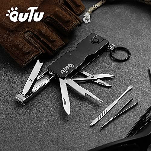OUTU Keychain Nail Clippers Multitool, 8 in 1 EDC Utility Tool with Nail Clipper, Scissors, Tweezers, Gifts for Him Men Husband Dad Boyfriend (Black)