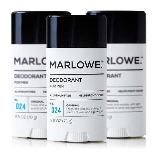 No. 024 Natural Deodorant for Men 3-Pack | Aluminum Free Stick | Made with Coconut Oil, Shea Butter, Jojoba | Only No-Nonsense Ingredients that Work Best | Fresh & Woodsy Scent