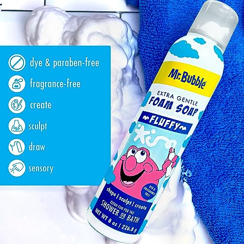 Mr. Bubble Extra Gentle Foam Soap - Fragrance Free Kids Hand and Body Wash 8OZ, Pack of 6