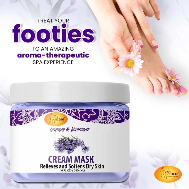 SPA REDI - Body and Foot Cream Mask, Lavender and Wildflower, 16 Oz - Pedicure Massage for Tired Feet and Body, Hydrating, Fresh Skin - Infused with Hyaluronic Acid, Amino Acids, Panthenol
