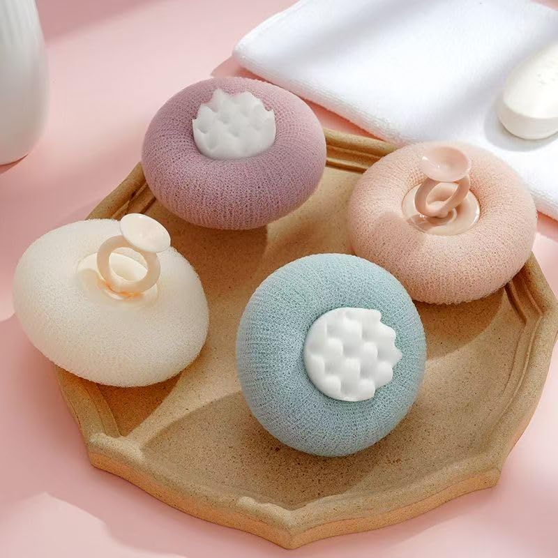 Super Soft Sunflower Suction Cup Bath Ball, 2025 Upgraded 2-in-1 Sunflower Ball Exfoliating Bath Sponge Cleaning Brush, Mesh Shower Body Sponge Accessories for Women, Men Shower (4 Color)