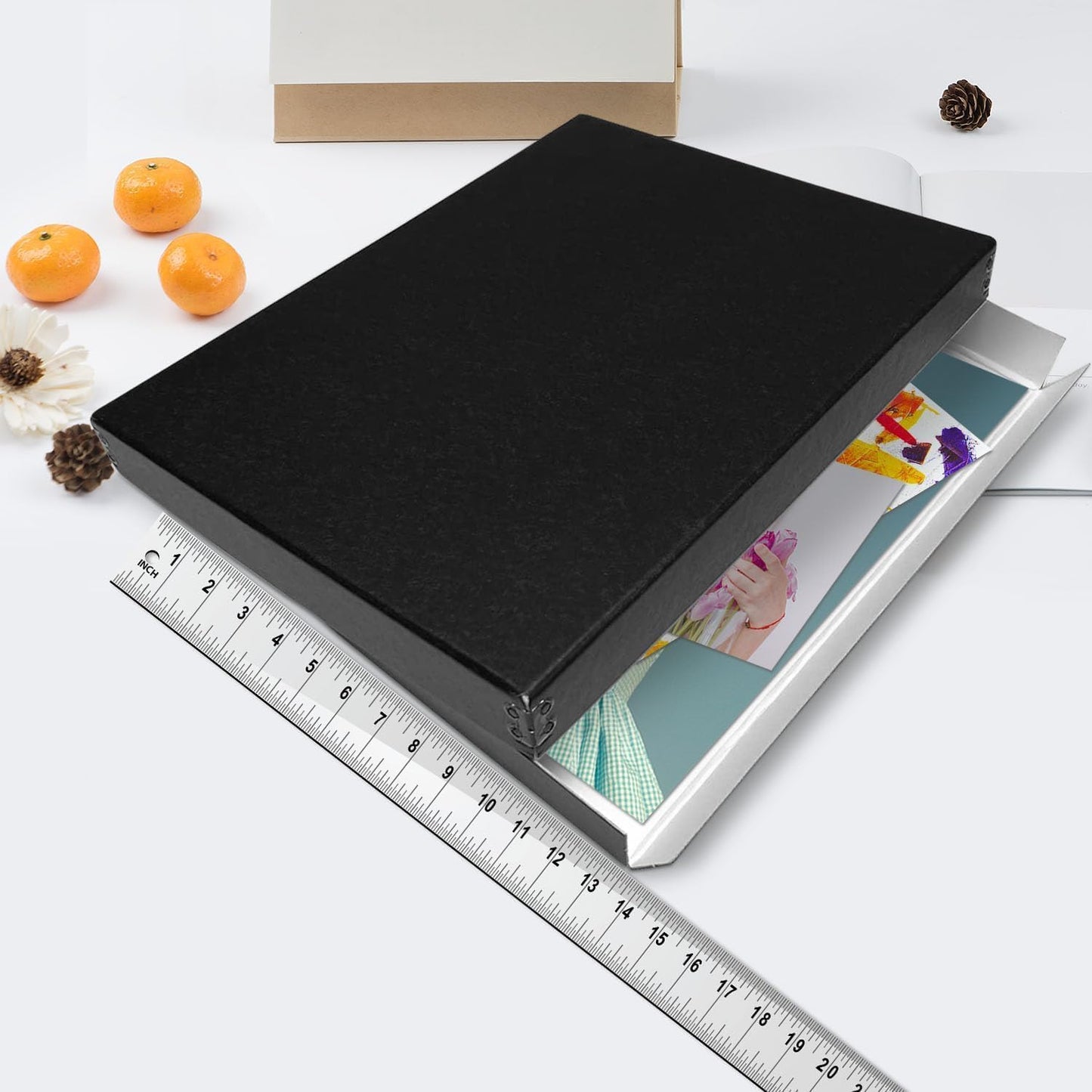 Lineco Museum Archival Storage Box, 13.75x19.75x1.5 in. Drop Front Design. Acid-Free with Metal Edge. Organize Photos, Pictures, Prints, Documents, Crafts, DIY. Black, 1 Pack