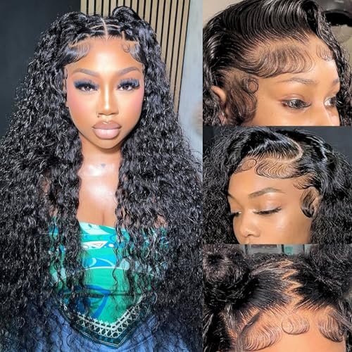 serwell 28 Inch Water Wave Lace Front Wigs Human Hair 13x6 HD Lace Front Wigs Human Hair 200% Density Wet and Wavy Lace Front Wigs Human Hair Glueless Deep Wave Lace Front Wigs Pre Plucked