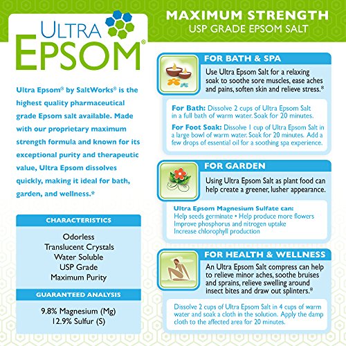 SaltWorks Ultra Epsom Bath Salt, Unscented, Extra Fine Grain, 5 Pound Bag