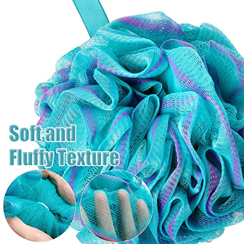 Shellwei 32 Pcs Bath Sponge Shower Loofahs Bulk 60 g Charcoal Body Shower Large Mesh Puff Soft Scrubber for Men and Women Exfoliating Pouf Balls with Bathing Accessories