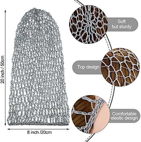Waydress 3 Pcs Mesh Crochet Hair Nets Rayon Knit Snood Hat Cover 20 Inch Crocheted Sleeping Cap for Women Long Curly Hair