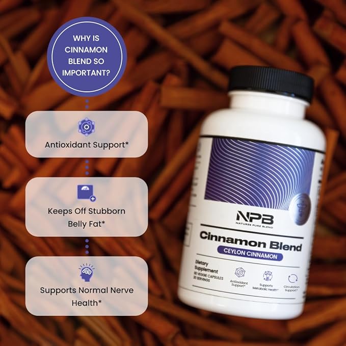 Nature's Pure Blend Ceylon Cinnamon Capsules with Turmeric Curcumin Supplement – Cinnamon Extract for Cell Support – Organic Turmeric Supplement, Herbal Support for Women & Men (2,225mg, 90 Caps)