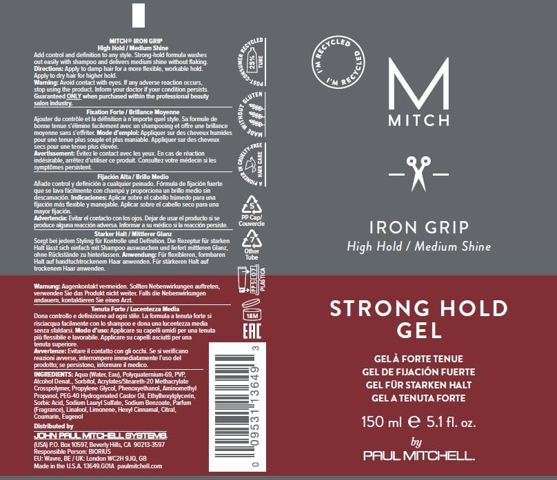 MITCH by Paul Mitchell Iron Grip Strong Hold Gel, High Hold, Medium Shine, For All Hair Types + Textures, 5.1 fl. oz.