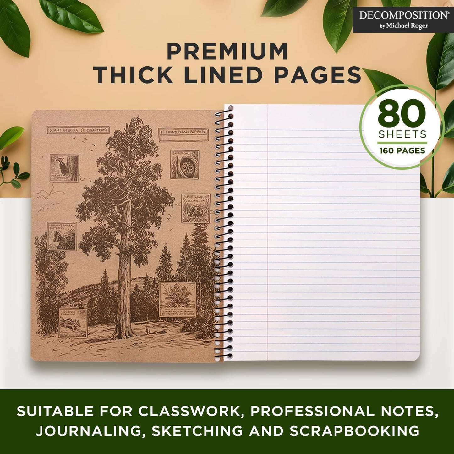 Decomposition King Penguins College Ruled Spiral Notebook - 9.75 x 7.5 Journal with 160 Lined Pages - 100% Recycled Paper - Cute Notebooks for School Supplies, Home & Office - Made in USA
