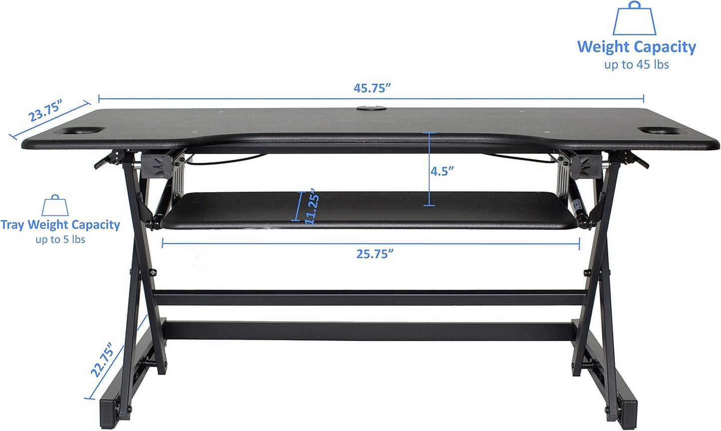 Rocelco 46" Large Height Adjustable Standing Desk Converter with Double Monitor Mount Stand BUNDLE - Quick Sit Stand Up Computer Workstation Riser - Retractable Keyboard Tray - Black (R DADRB-46-DMS)