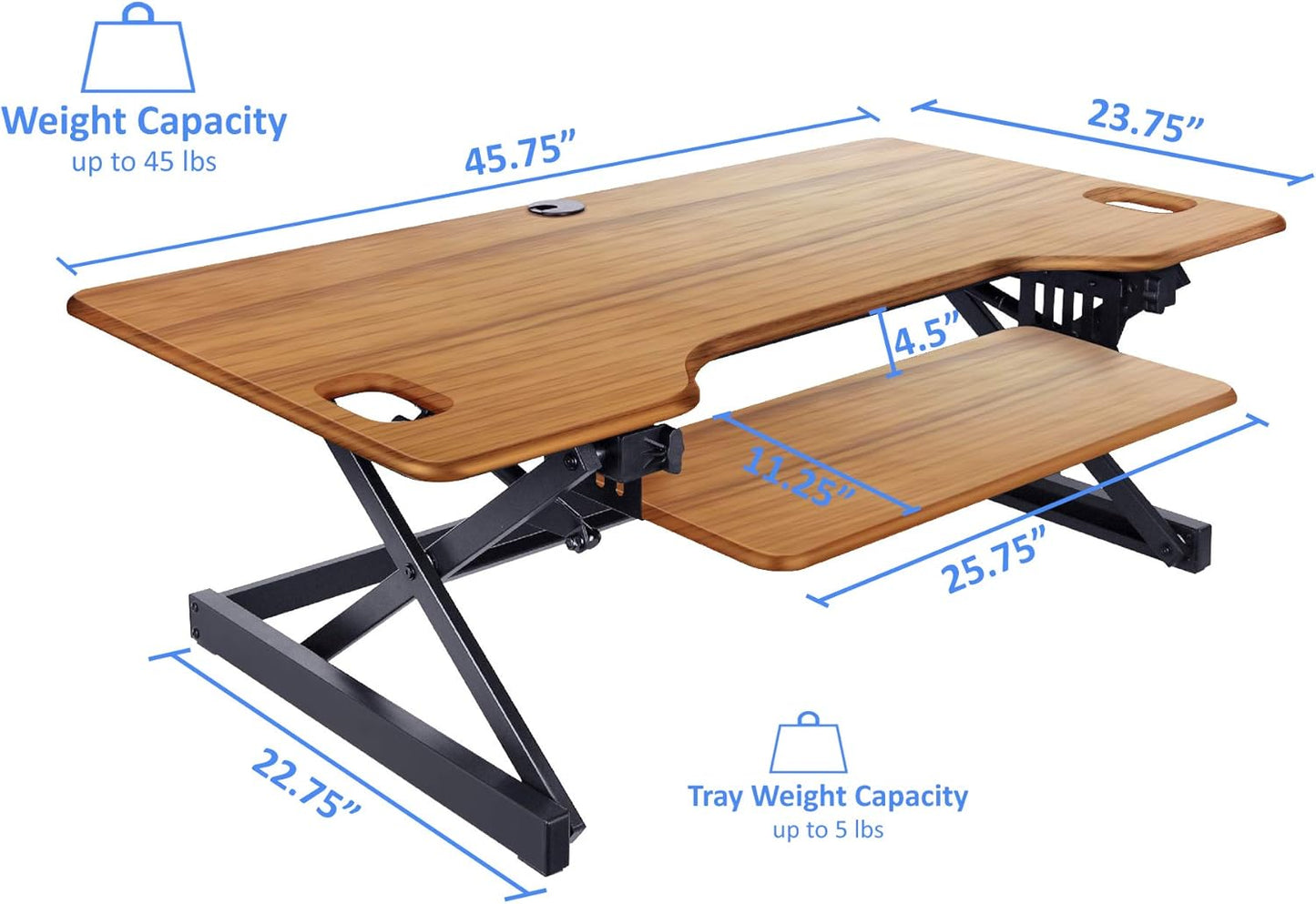 Rocelco 46" Large Height Adjustable Standing Desk Converter with Triple Monitor Mount BUNDLE - Sit Stand Up Computer Workstation Riser - Retractable Keyboard Tray - Teak Wood Grain (R DADRT-46-DM3)