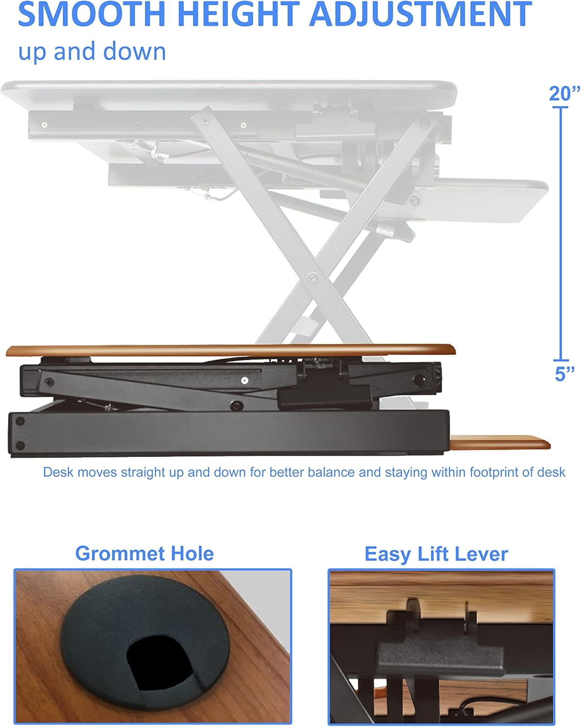 Rocelco 46" Large Height Adjustable Standing Desk Converter with Double Monitor Mount BUNDLE - Sit Stand Up Computer Workstation Riser - Retractable Keyboard Tray - Teak Wood Grain (R DADRT-46-DM2)
