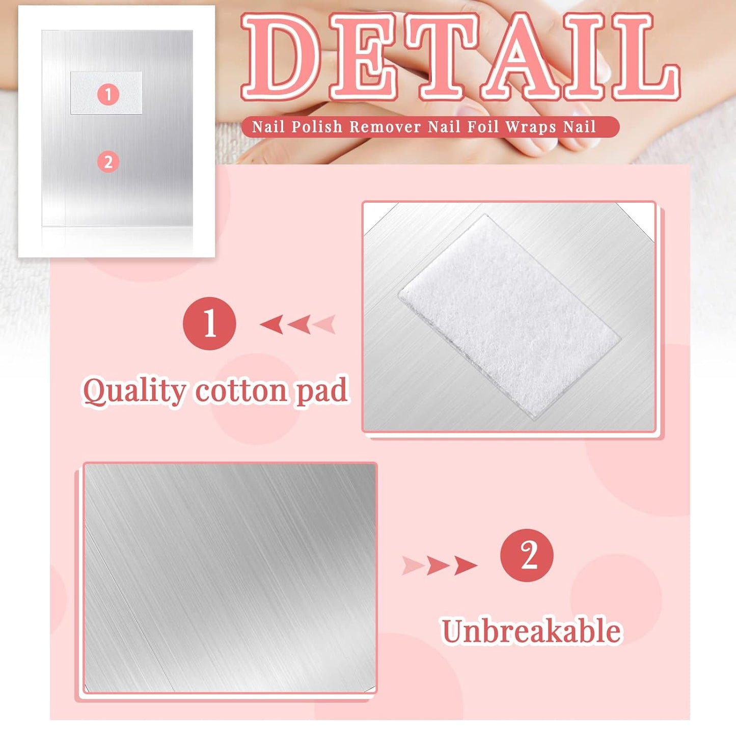 1000 Pcs Polish Remover Foil Wraps with Pre Attached Lint Pad for Removing, Silver