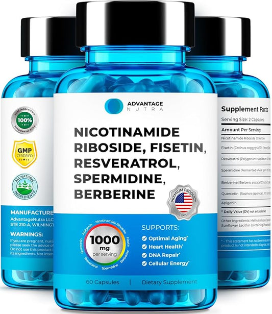 NMN Supplement Alternative - Liposomal Nicotinamide Riboside, Fisetin, Resveratrol, Spermidine, Berberine - High Purity NAD Supplement for Anti Aging, Heart 60 Capsules