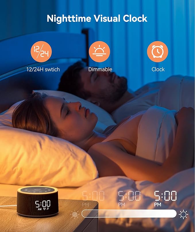 Dreamegg D1+ Sound Machine & Alarm Clock - Sound Machine for Sleep, White Noise Machine with 29 Soothing Sounds, Night Light, 0-100% Dimmable, White Noise Alarm Clock for Bedrooms Adults Baby, Black